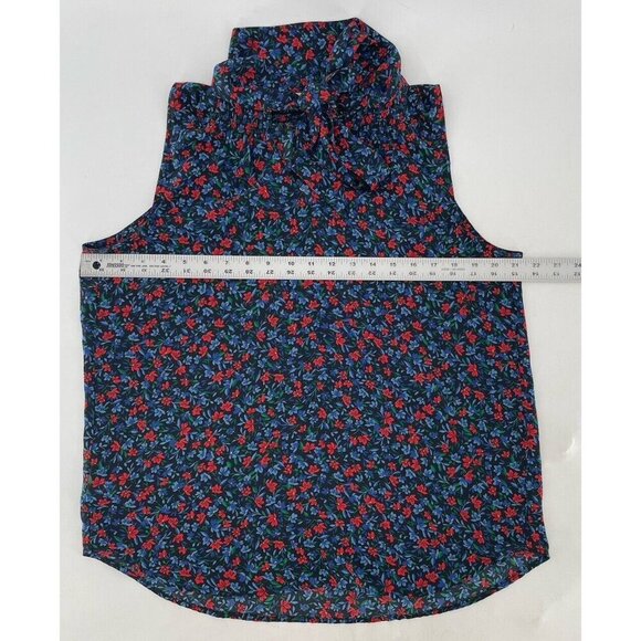 LOFT Women’s Navy Blue Floral Tie Beck Chiffon Sleeveless Blouse Boho‎ Sz M - Picture 8 of 8